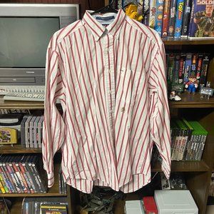 Tommy Hilfiger Shirt Stripes Men's Medium Cotton Long Sleeve W/ Vintage Crest